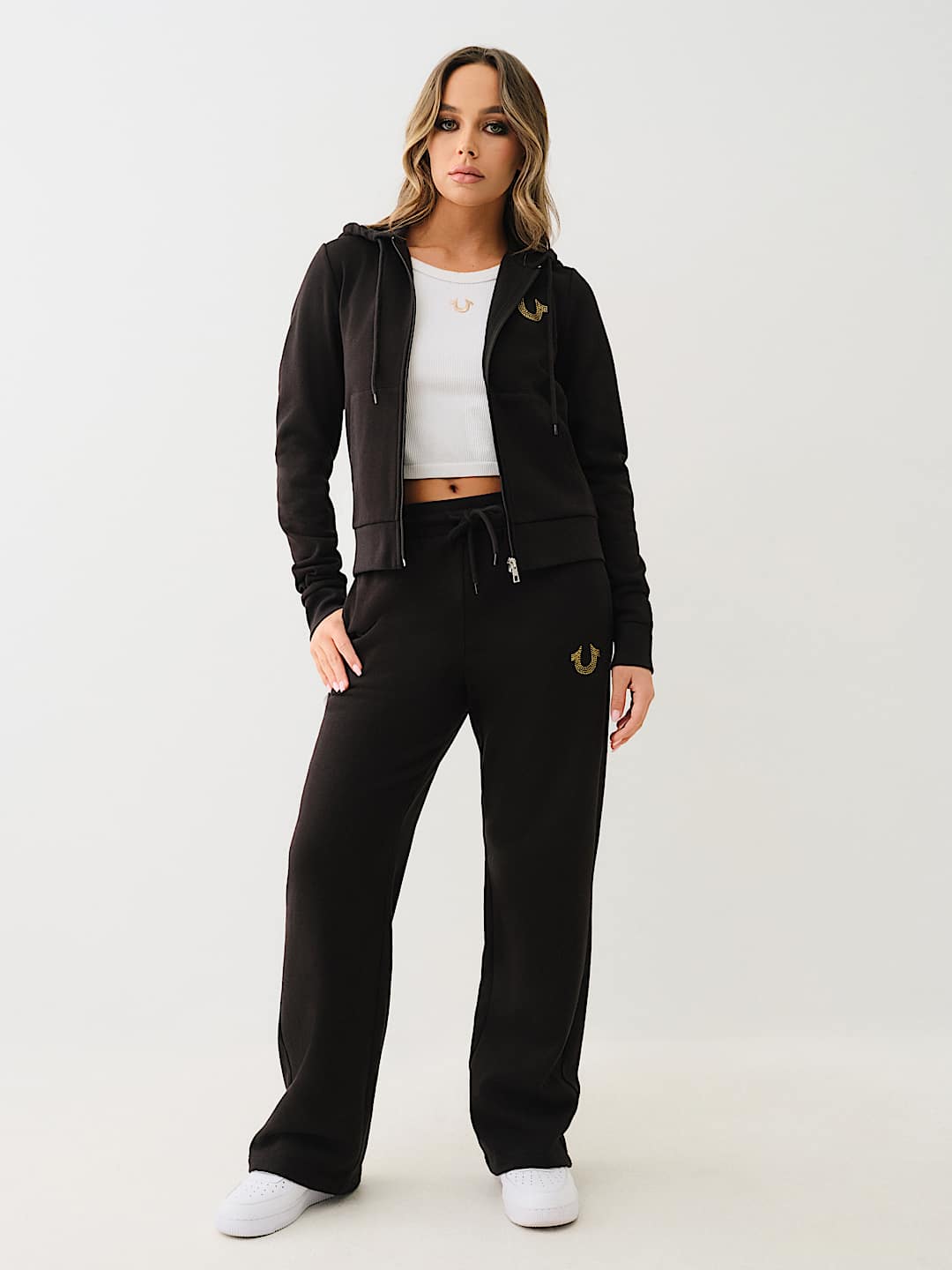 TRUE RELIGION NEW MARKDOWN CRYSTAL HORSESHOE ZIP HOODIE