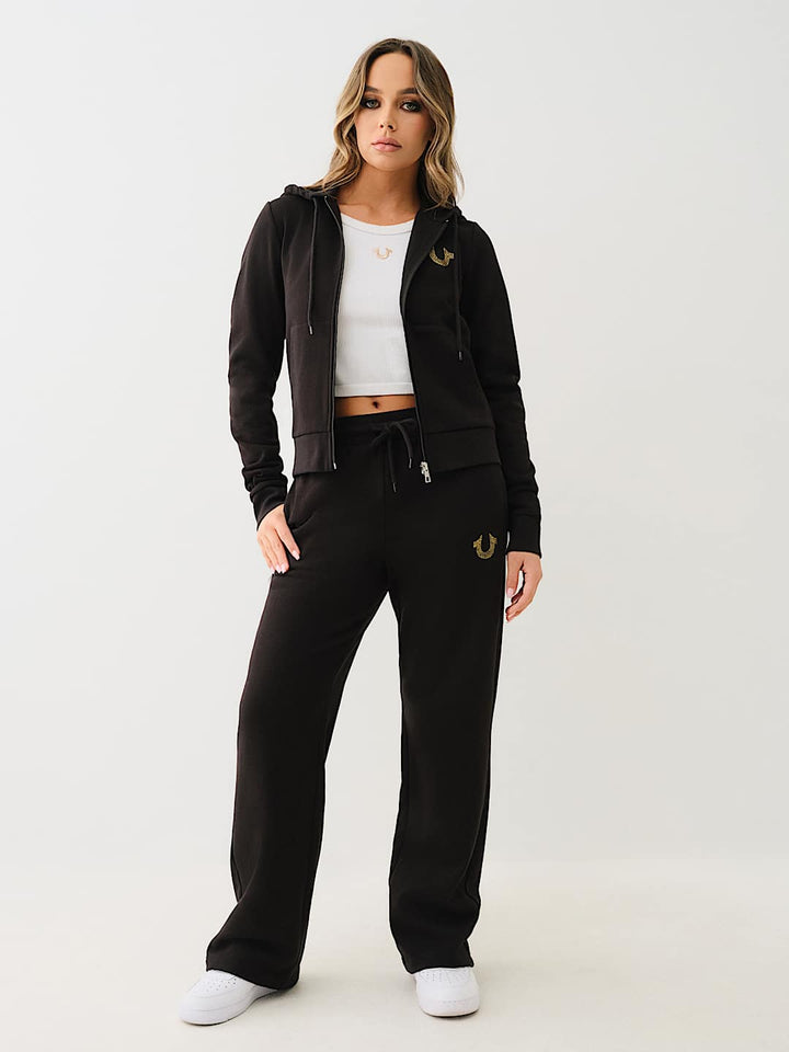 TRUE RELIGION NEW MARKDOWN CRYSTAL HORSESHOE ZIP HOODIE