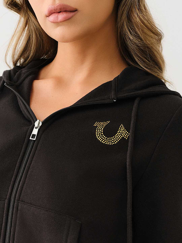 TRUE RELIGION NEW MARKDOWN CRYSTAL HORSESHOE ZIP HOODIE