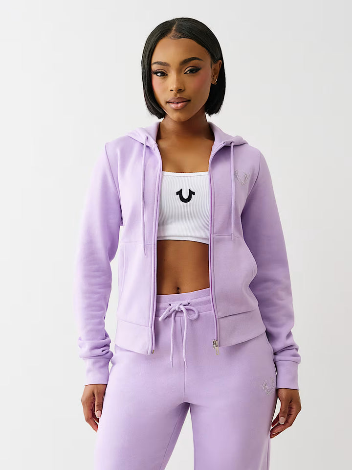TRUE RELIGION CRYSTAL HORSESHOE ZIP HOODIE