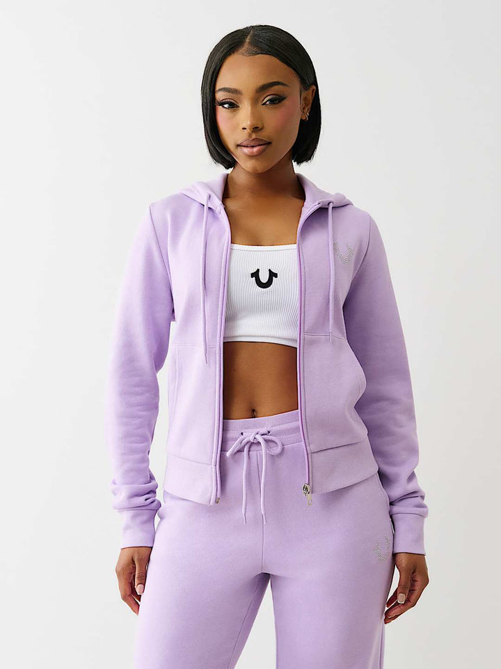 TRUE RELIGION NEW MARKDOWN CRYSTAL HORSESHOE ZIP HOODIE