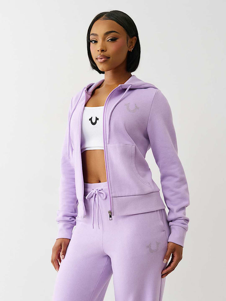 TRUE RELIGION NEW MARKDOWN CRYSTAL HORSESHOE ZIP HOODIE