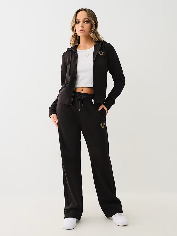 TRUE RELIGION CRYSTAL HORSESHOE STRAIGHT LEG SWEAT PANT