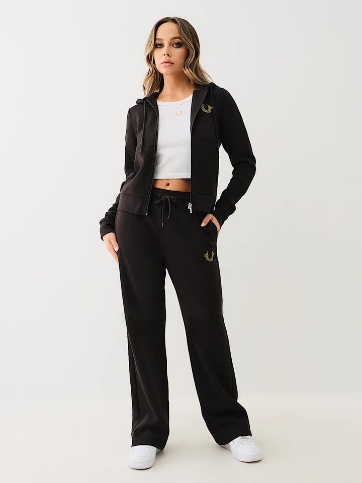 TRUE RELIGION NEW MARKDOWN CRYSTAL HORSESHOE STRAIGHT LEG SWEAT PANT