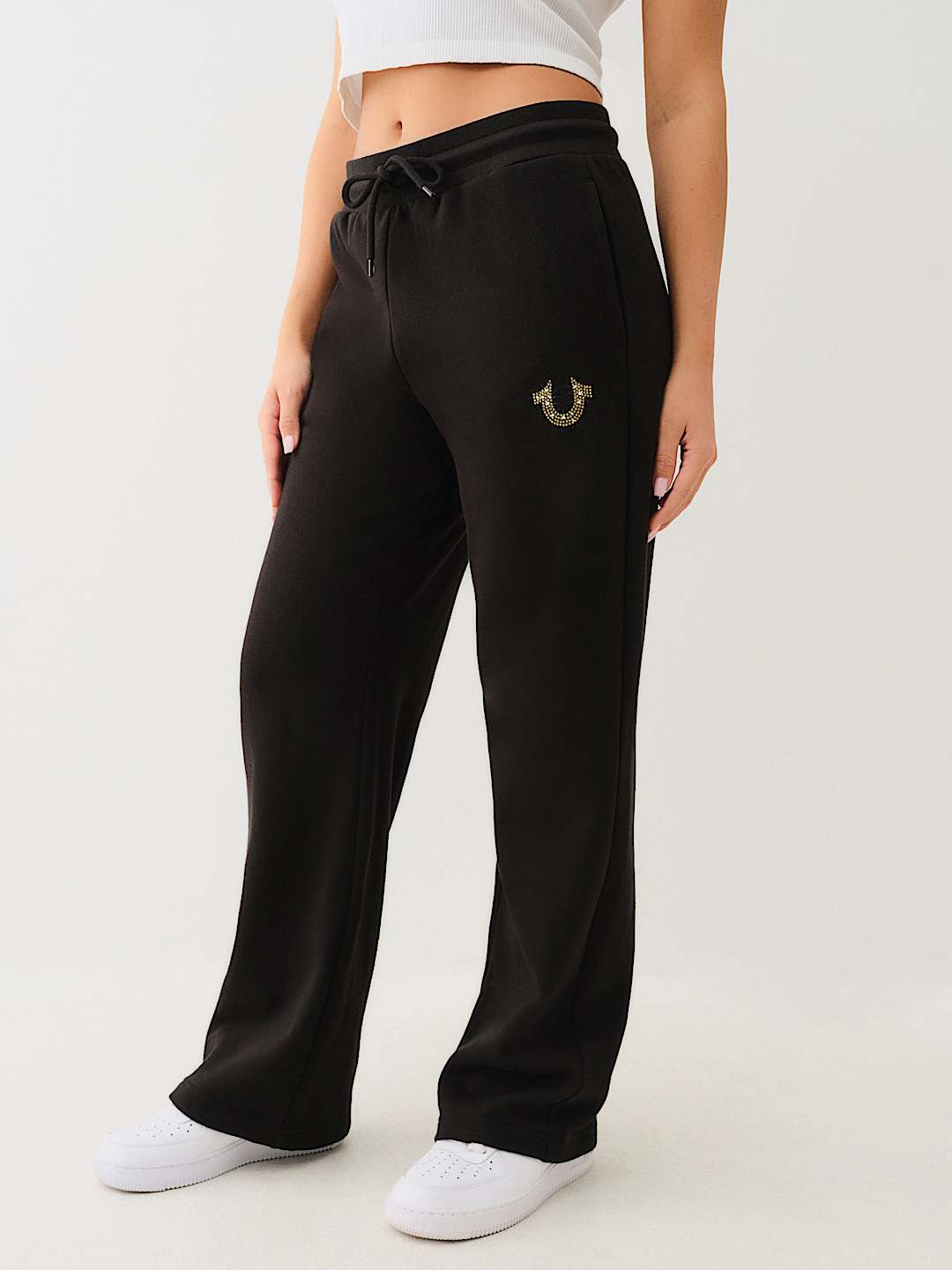 TRUE RELIGION NEW MARKDOWN CRYSTAL HORSESHOE STRAIGHT LEG SWEAT PANT