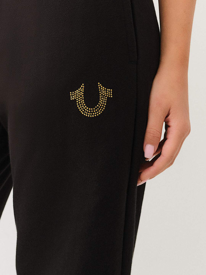 TRUE RELIGION NEW MARKDOWN CRYSTAL HORSESHOE STRAIGHT LEG SWEAT PANT