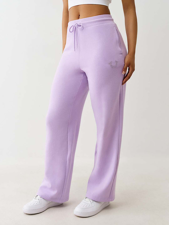 TRUE RELIGION NEW MARKDOWN CRYSTAL HORSESHOE STRAIGHT LEG SWEAT PANT