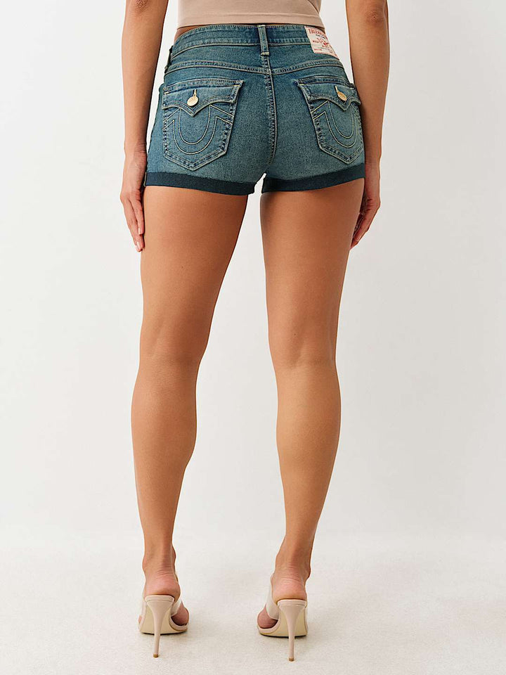 TRUE RELIGION ONLINE EXCLUSIVE JENNIE MID RISE FLAP SHORT