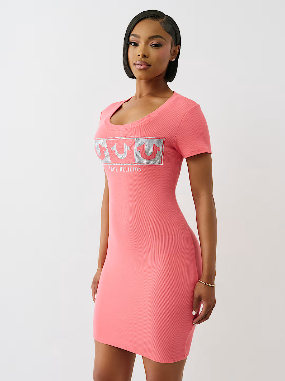 TRUE RELIGION RIBBED CRYSTAL HORSESHOE DRESS