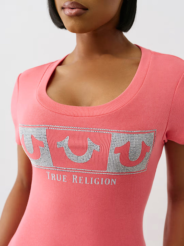 TRUE RELIGION RIBBED CRYSTAL HORSESHOE DRESS