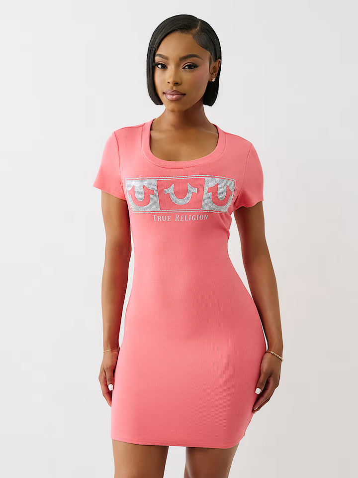 TRUE RELIGION RIBBED CRYSTAL HORSESHOE DRESS