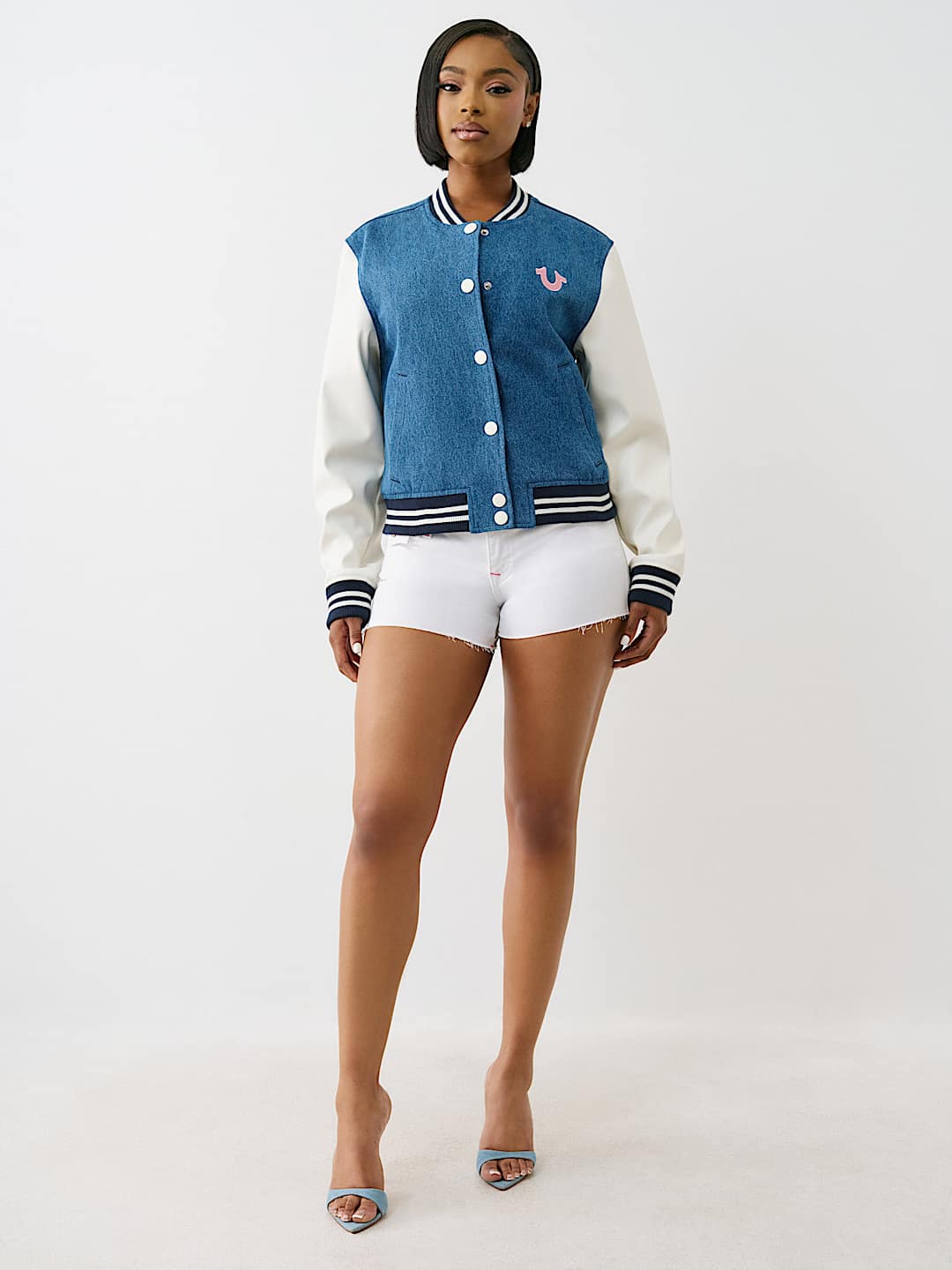 TRUE RELIGION DENIM BUDDHA VARSITY JACKET