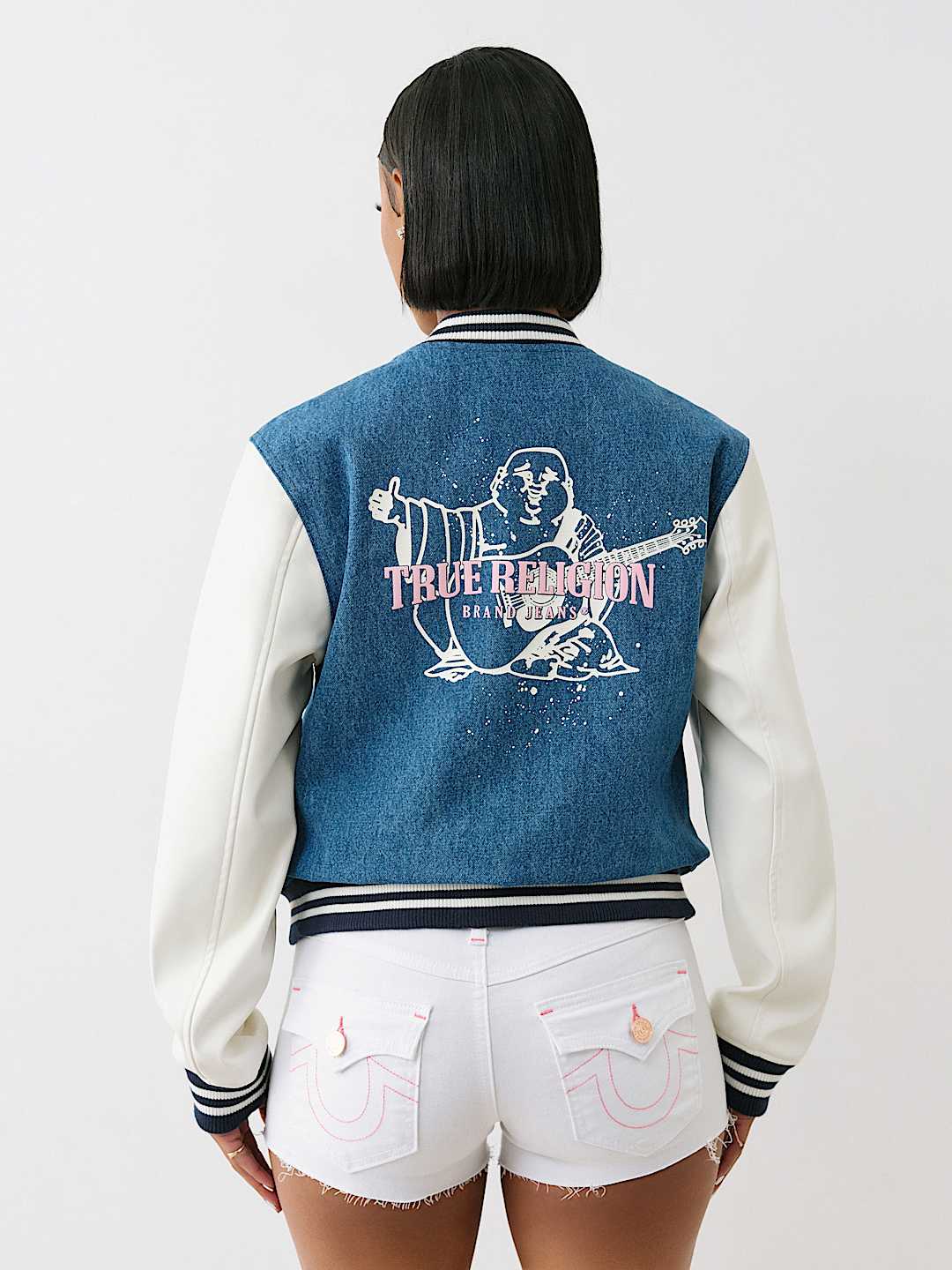 TRUE RELIGION DENIM BUDDHA VARSITY JACKET