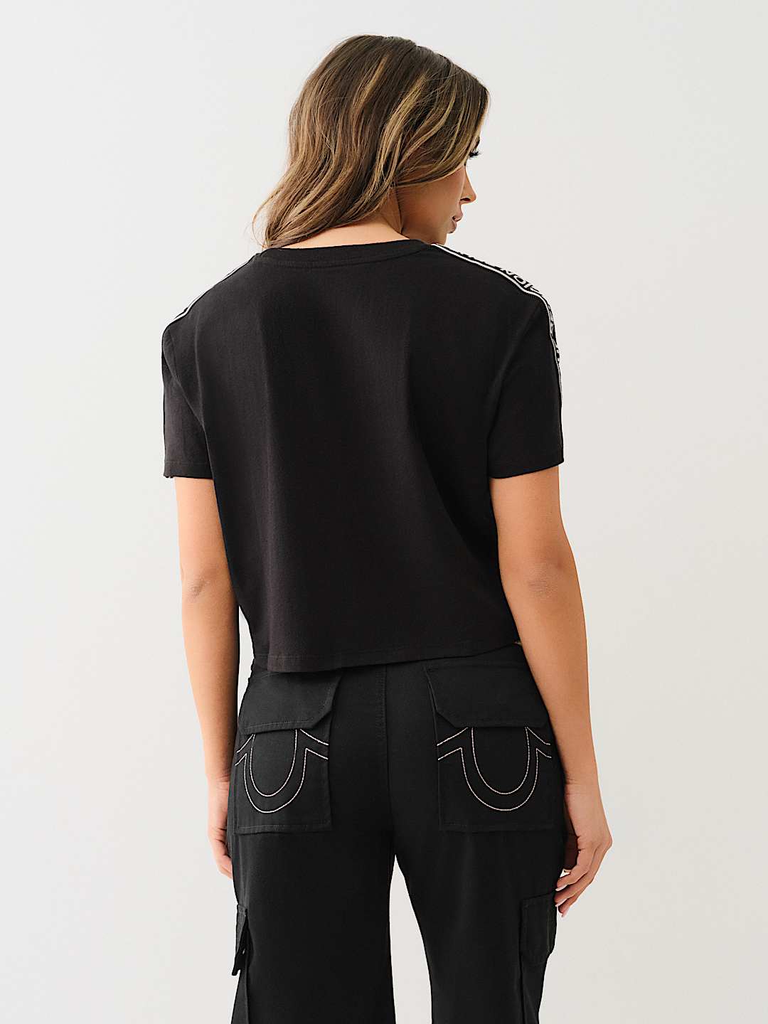 TRUE RELIGION NEW MARKDOWN LOGO TAPING BOXY BABY TEE