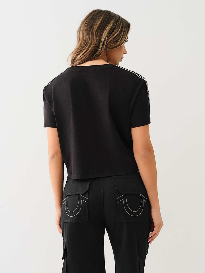 TRUE RELIGION NEW MARKDOWN LOGO TAPING BOXY BABY TEE