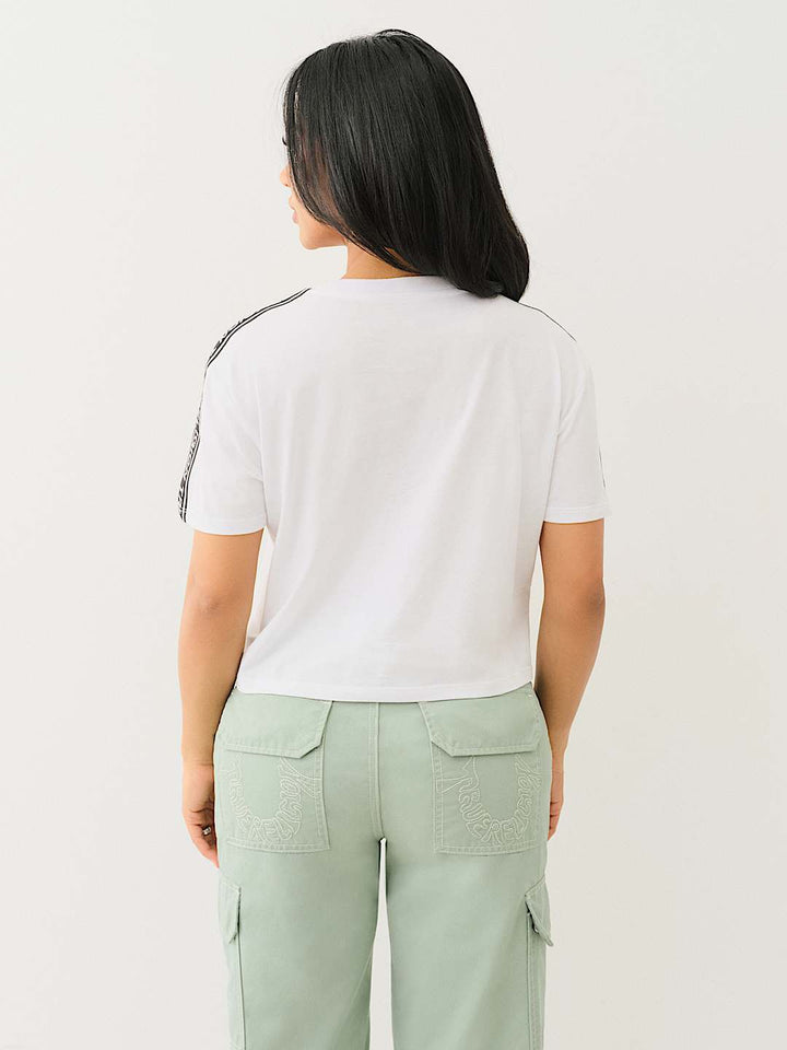 TRUE RELIGION NEW MARKDOWN LOGO TAPING BOXY BABY TEE