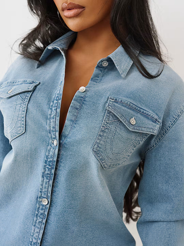 TRUE RELIGION OVERSIZED DENIM HORSESHOE SHIRT