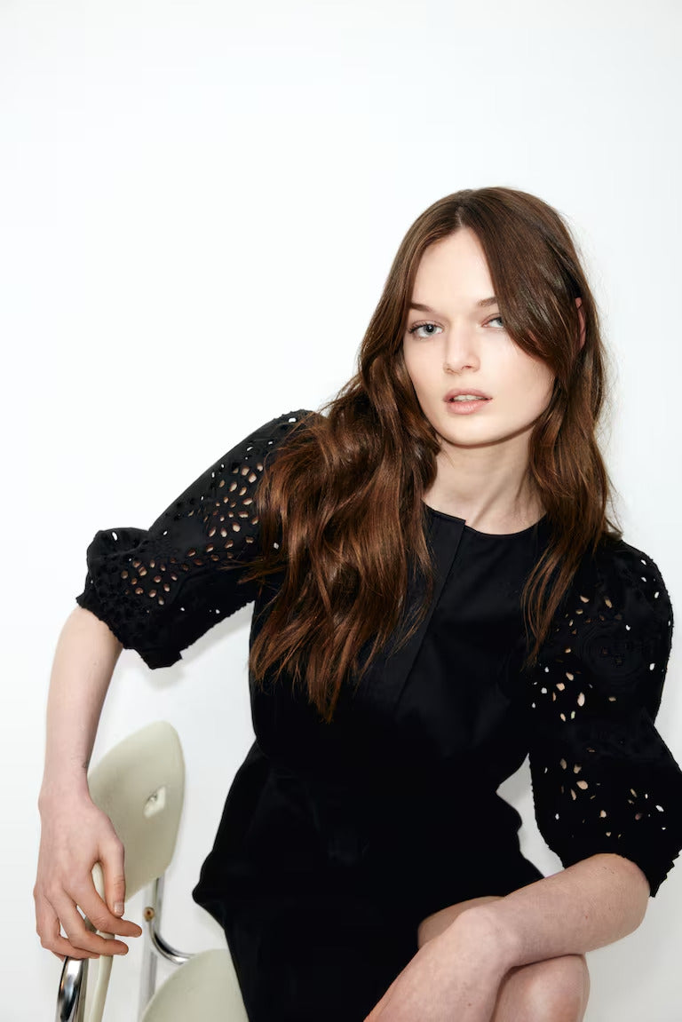 H&M Dress with Eyelet-Embroidered Sleeves