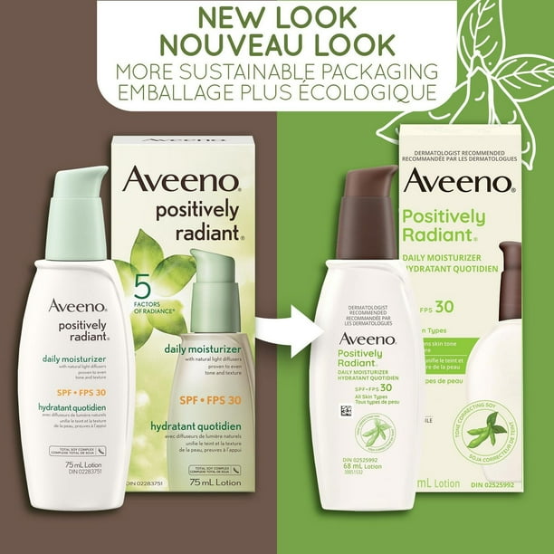 Aveeno Positively Radiant Daily Moisturizer SPF30, Sunscreen, Face Cream, Anti Aging, Hypoallergenic, Sun Protection, 68 mL