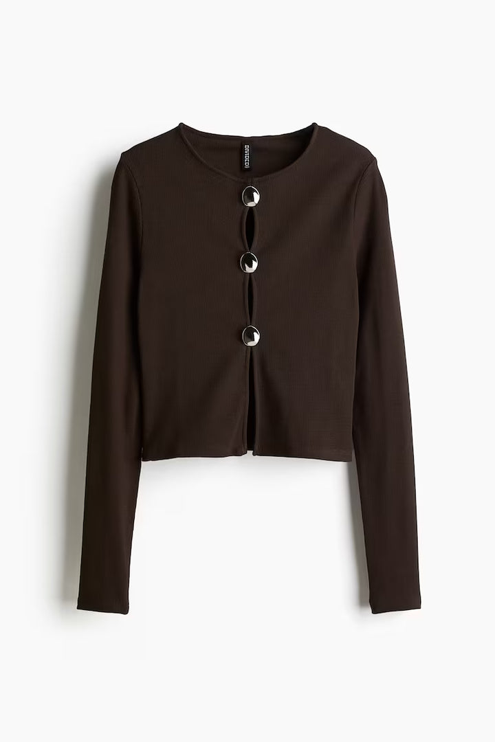 H&M BUTTON-DETAIL RIBBED TOP