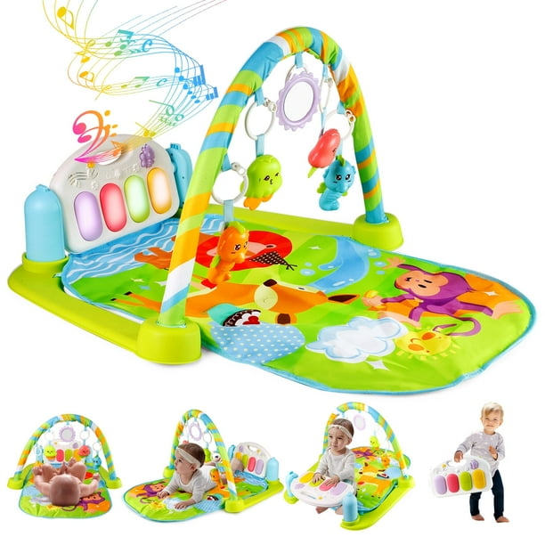 GRM Baby Play Mat Baby Gym Funny Play Piano Tummy Time Baby Activity Gym Mat with 5 Infant Learning Sensory Baby Toys