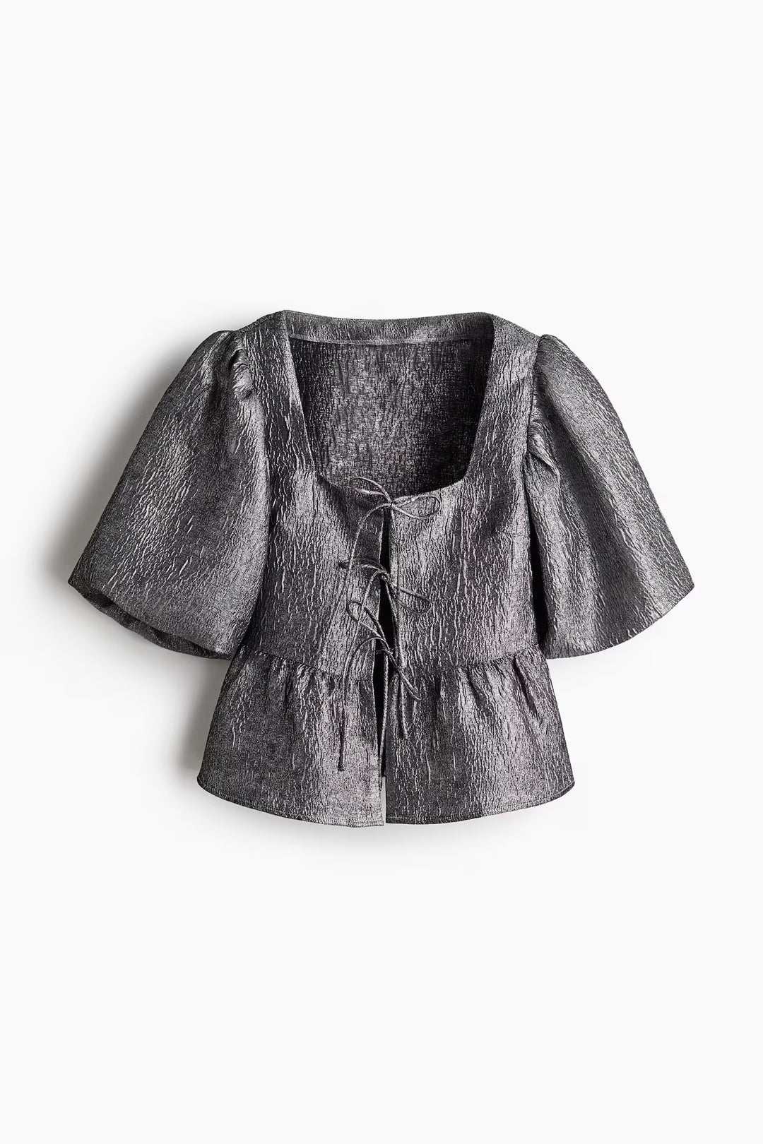 H&M Jacquard-Weave Tie-Front Blouse