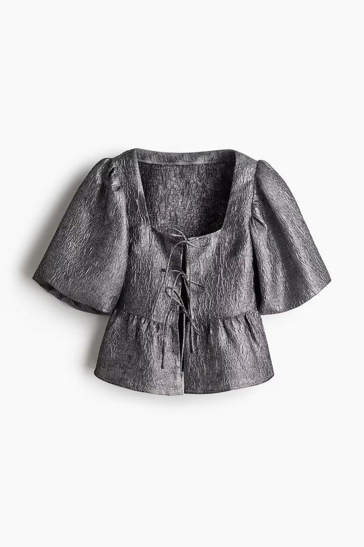 H&M Jacquard-Weave Tie-Front Blouse