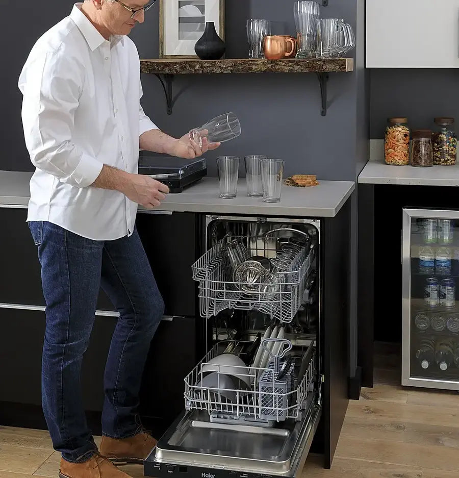 Haier - 18" Compact Front Control Smart Built-In Tub Dishwasher with 3-Level Wash and 47 dBA - Stainless Steel