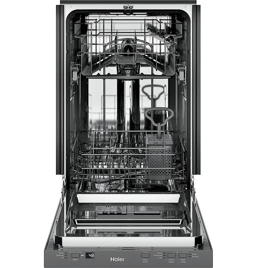 Haier - 18" Compact Front Control Smart Built-In Tub Dishwasher with 3-Level Wash and 47 dBA - Stainless Steel