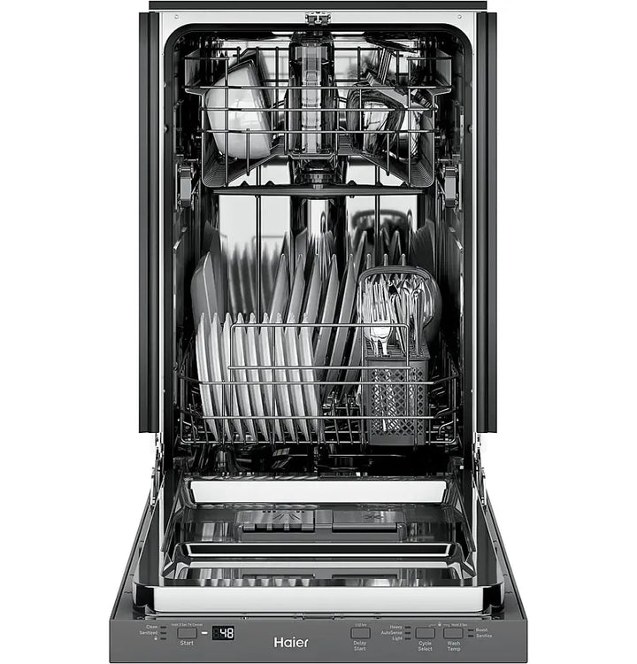 Haier - 18" Compact Front Control Smart Built-In Tub Dishwasher with 3-Level Wash and 47 dBA - Stainless Steel
