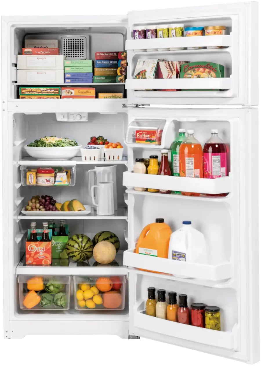 GE - 17.5 Cu. Ft. Top-Freezer Refrigerator with Edge-to-Edge Glass Shelves - White