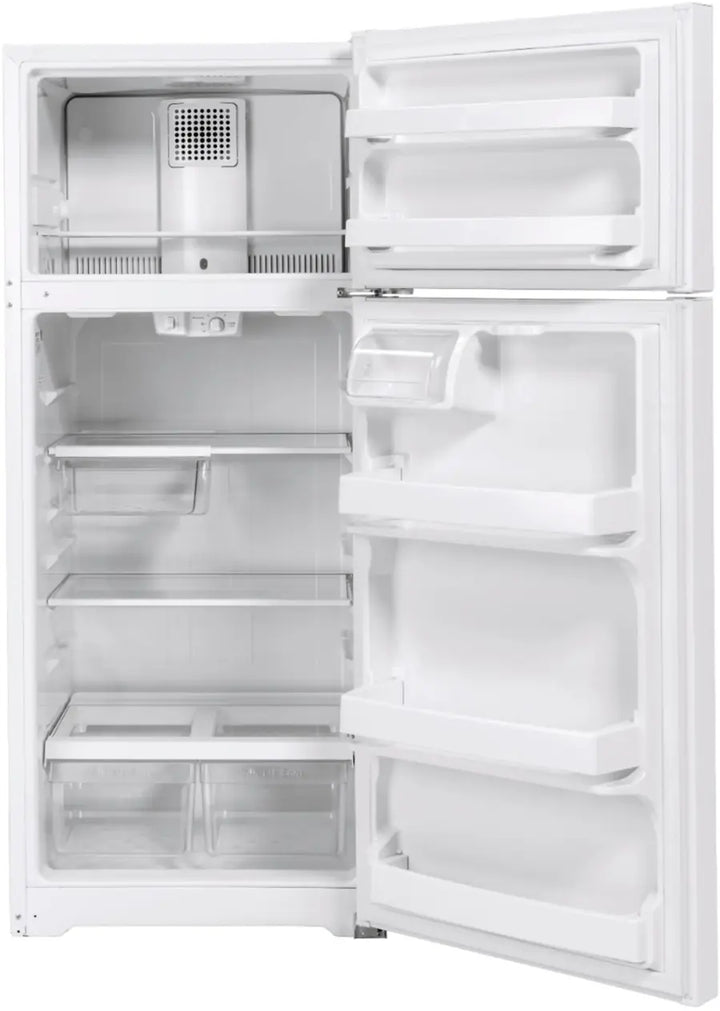GE - 17.5 Cu. Ft. Top-Freezer Refrigerator with Edge-to-Edge Glass Shelves - White
