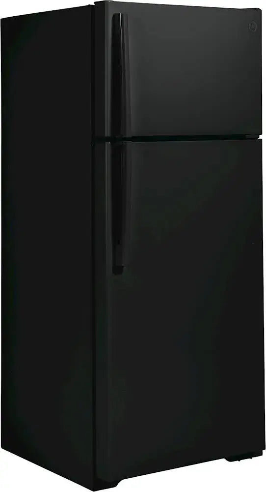 GE - 17.5 Cu. Ft. Top-Freezer Refrigerator with Edge-to-Edge Glass Shelves - Black