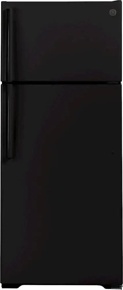 GE - 17.5 Cu. Ft. Top-Freezer Refrigerator with Edge-to-Edge Glass Shelves - Black