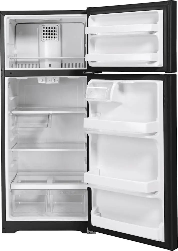 GE - 17.5 Cu. Ft. Top-Freezer Refrigerator with Edge-to-Edge Glass Shelves - Black