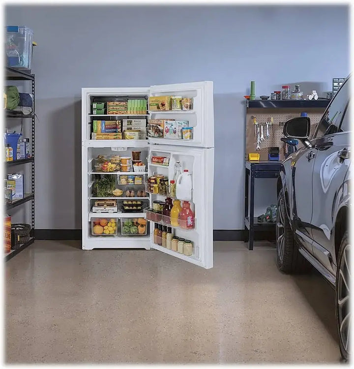 GE - 21.9 Cu. Ft. Top-Freezer Refrigerator with Garage Ready Performance - White