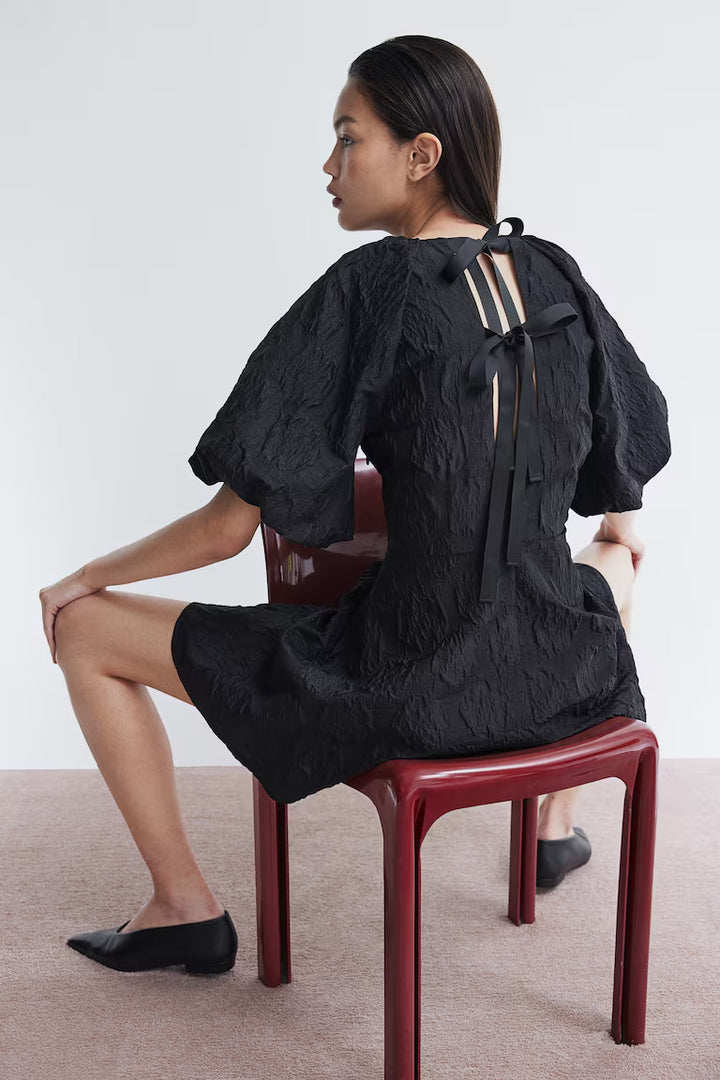 H&M Jacquard-weave Tie-back Dress