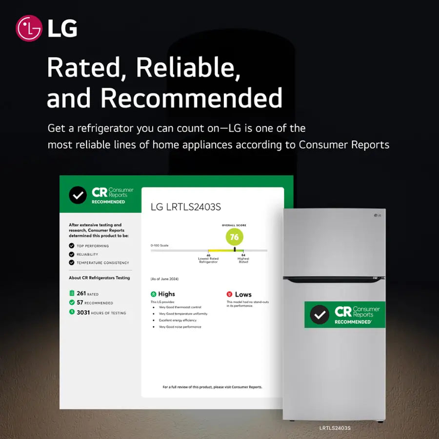 LG - 23.8 Cu. Ft. Top Freezer Refrigerator with Internal Water Dispenser - Stainless Steel