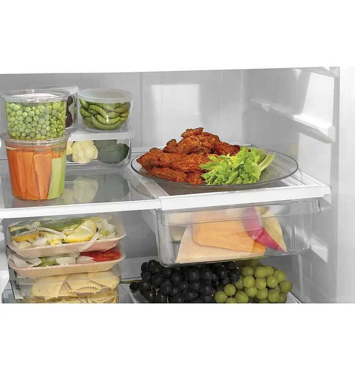 GE - 17.5 Cu. Ft. Top-Freezer Refrigerator with Edge-to-Edge Glass Shelves - Stainless Steel