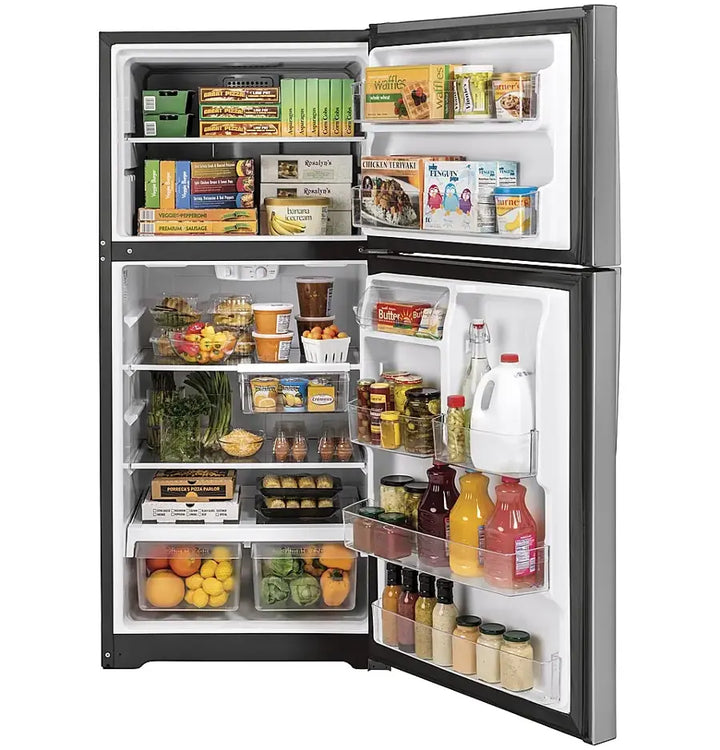 GE - 19.2 Cu. Ft. Top-Freezer Refrigerator with Garage Ready Performance - Stainless Steel
