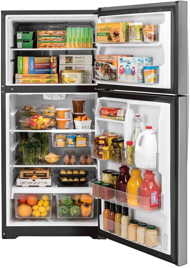 GE - 21.9 Cu. Ft. Top-Freezer Refrigerator with Garage Ready Performance - Stainless Steel
