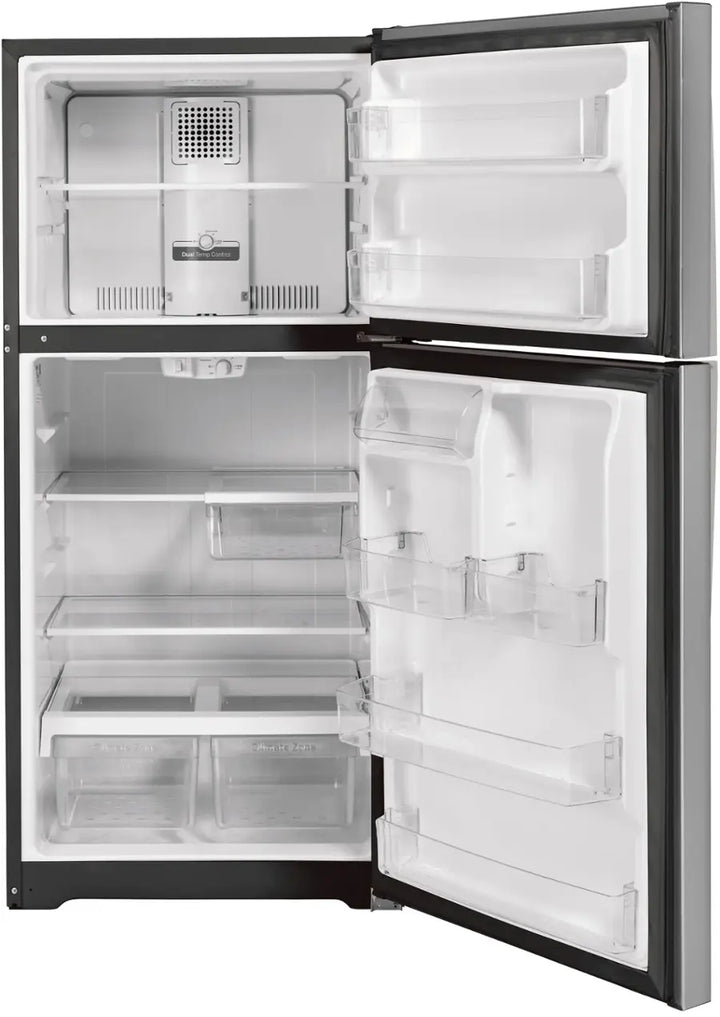 GE - 21.9 Cu. Ft. Top-Freezer Refrigerator with Garage Ready Performance - Stainless Steel