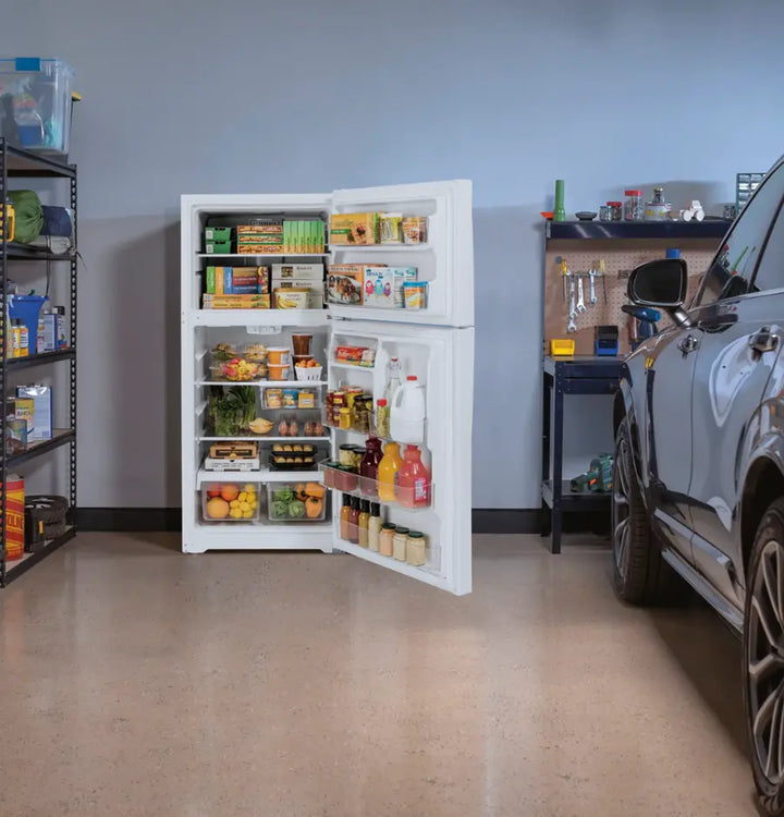 GE - 21.9 Cu. Ft. Top-Freezer Refrigerator with Garage Ready Performance - Stainless Steel
