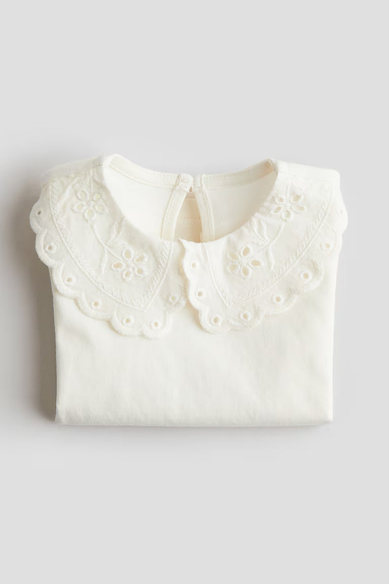 H&M Top with Eyelet-Embroidered Collar