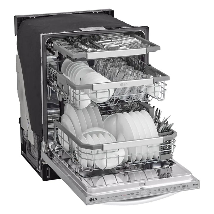 LG - 24" Top Control Smart Built-In Tub Dishwasher with 3rd Rack, QuadWash Pro and 42dba - Stainless Steel
