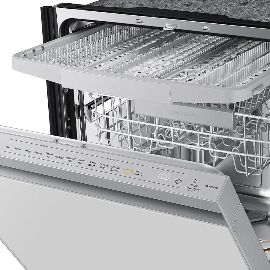 Samsung - 24" Bespoke AutoRelease Dry Smart Built-In Stainless Steel Tub Dishwasher with 3rd Rack, StormWash+, 42 dBA - White glass