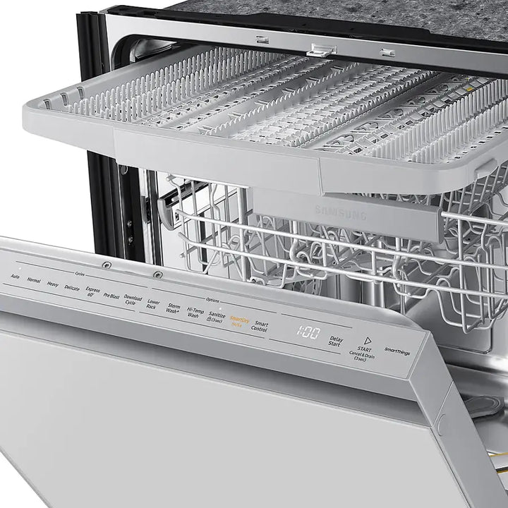 Samsung - 24" Bespoke AutoRelease Dry Smart Built-In Stainless Steel Tub Dishwasher with 3rd Rack, StormWash+, 42 dBA - White glass