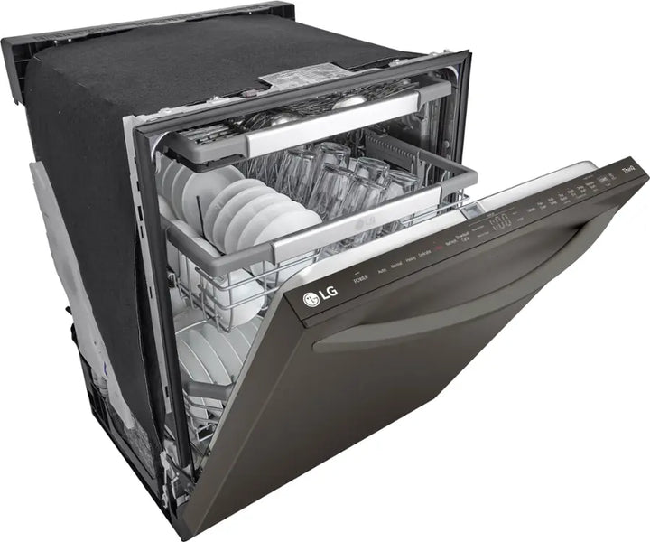 LG - 24" Top Control Smart Built-In Stainless Steel Tub Dishwasher with 3rd Rack, QuadWash Pro and 42dba - PrintProof Black Stainless
