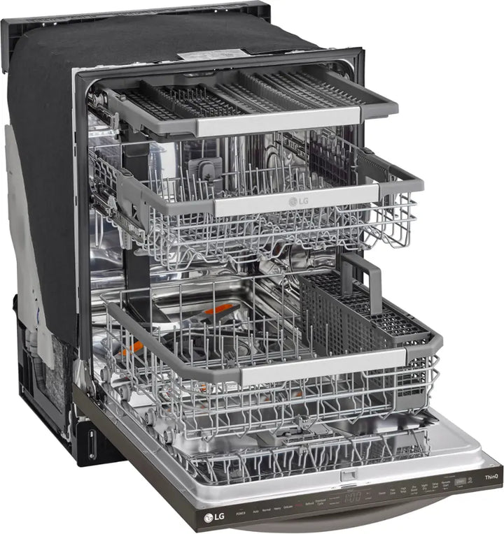 LG - 24" Top Control Smart Built-In Stainless Steel Tub Dishwasher with 3rd Rack, QuadWash Pro and 42dba - PrintProof Black Stainless