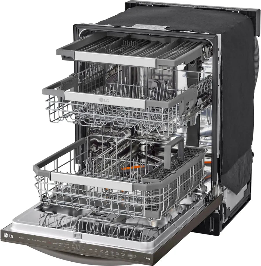 LG - 24" Top Control Smart Built-In Stainless Steel Tub Dishwasher with 3rd Rack, QuadWash Pro and 42dba - PrintProof Black Stainless